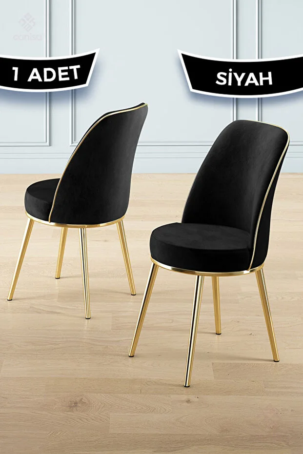 Pefa Serisi 1 Adet Gri Mutfak Sandalyesi Gold Kaplama Metal Ayak 1. Sınıf Babyface Kumaş 2